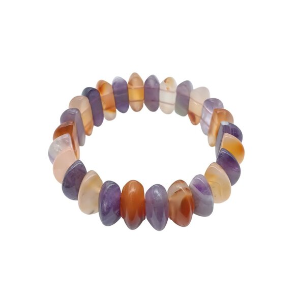 Oblong Gemstone Beaded Stretch Bracelet with Amethyst & Carnelian - Picture 4 of 5